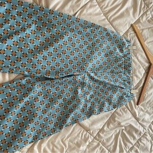 Zara Blue and Tan Geometric Wide-Leg Pants